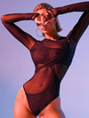 ZASUWA Female Sexy Sheer Mesh Cutout Cross Bodysuit