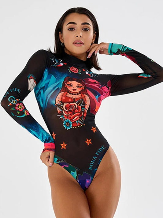 ZASUWA Female Unique Halloween Print Bodysuit