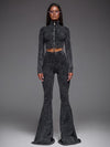 ZASUWA Female Denim Zipper Flare Tracksuit