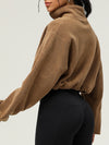 ZASUWA Female Fleece Half Zipper Drawstring Cropped Hoodie