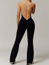 ZASUWA Female Cross Back Stripes Flare Jumpsuit