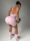 ZASUWA Female Contrast Color Ribbed Scrunch Bum Backless Romper