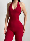 ZASUWA Female Sexy Backless Deep V Collar Flare Jumpsuit