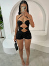 ZASUWA Female Sexy Halter Hollow Out Scrunch Bum Short Romper