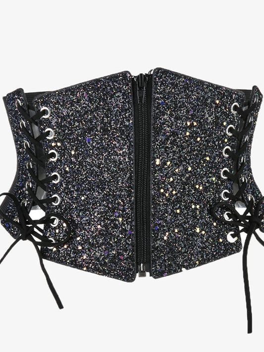 Glossy Sequins Lace-up Shapewear