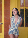 ZASUWA Female Lapel Buttons Sleeveless Contrast Stripes Romper