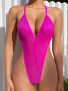 ZASUWA Female Sexy Glossy Deep V Collar Cross Back One Piece
