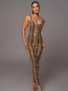 ZASUWA Female Leopard Print U Collar Jumpsuit