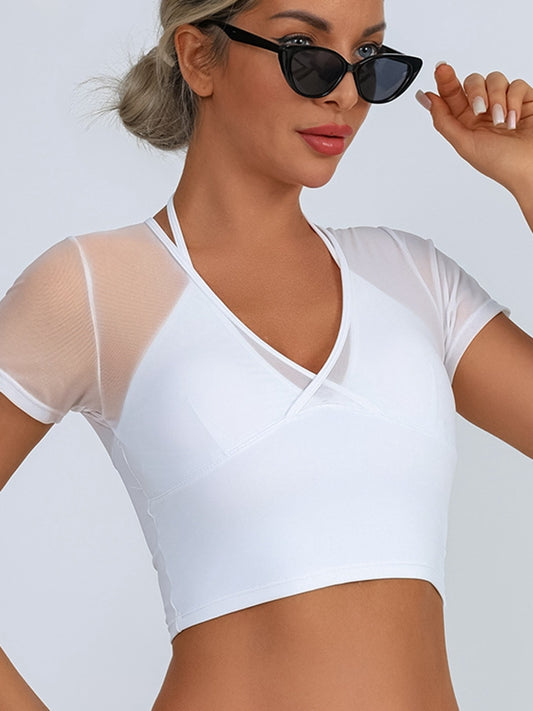 ZASUWA Female Sexy Breathable Mesh Yoga Short Sleeves