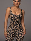 ZASUWA Female Leopard Print U Collar Jumpsuit