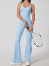 ZASUWA Female Sexy Ribbed Cross Back Flare Jumpsuit