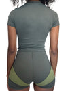 ZASUWA Female Contrast Color Zipper Elastic Tight Short Tracksuit