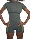 ZASUWA Female Contrast Color Zipper Elastic Tight Short Tracksuit