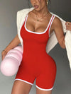 ZASUWA Female Contrast Color Ribbed Scrunch Bum Backless Romper