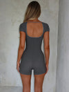 ZASUWA Female Sexy U Collar Hollow Out Backless Elastic Tight Romper