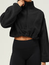 ZASUWA Female Fleece Half Zipper Drawstring Cropped Hoodie