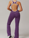 ZASUWA Female Backless Stripes Flare Jumpsuit