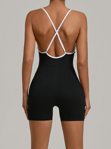ZASUWA Female Contrast Color Stripes Cross Back Romper