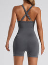 ZASUWA Female Ribbed Pocket Cross Back Scrunch Bum Seamless Romper