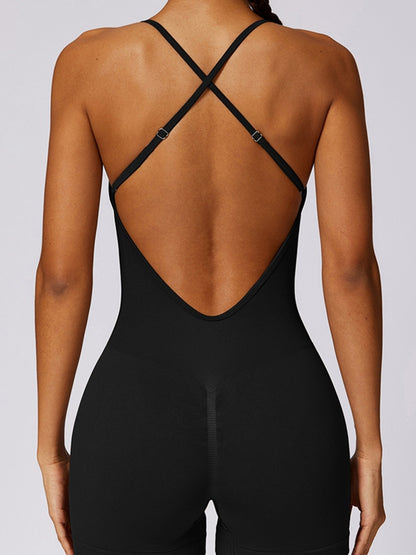 V Collar Cross Back Scrunch Bum Seamless Romper