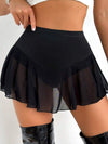 ZASUWA Female Sexy Sheer Mesh Drawstring Quick-dry Skirts