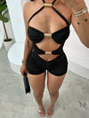 ZASUWA Female Sexy Halter Hollow Out Scrunch Bum Short Romper