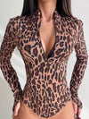 ZASUWA Female Sexy Leopard Print Zipper Bodysuit