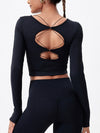 ZASUWA Hollow Out Faux Denim Cross Back Backless Yoga Long Sleeves