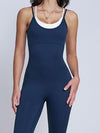 ZASUWA Female Contrast Color U Collar Cross Back Jumpsuits