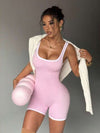ZASUWA Female Contrast Color Ribbed Scrunch Bum Backless Romper