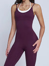 ZASUWA Female Contrast Color U Collar Cross Back Jumpsuits