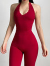 ZASUWA Female Sexy Backless Deep V Collar Flare Jumpsuit