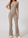 ZASUWA Female Sexy Ribbed Cross Back Flare Jumpsuit