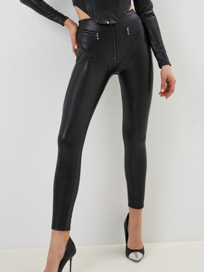 ❤Fly-eye PU Zipper Hip-lift Leggings