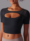 ZASUWA Female Sexy Mesh Hollow Out Breathable Short Sleeves