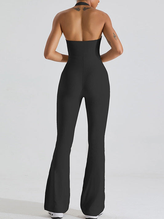 ZASUWA Female Backless Flare Halter Jumpsuit