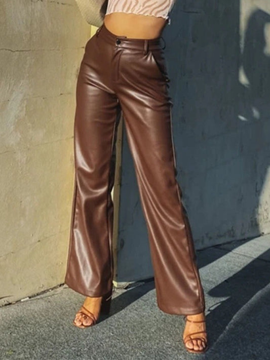 ZASUWA Female Fuax Leather Pocket Fashion Pants