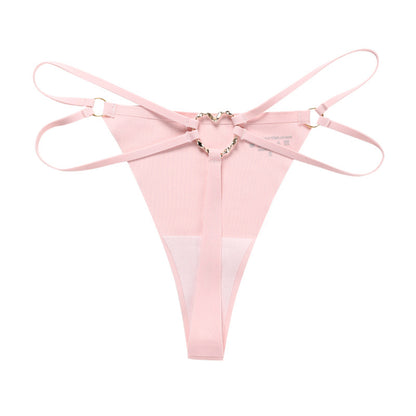 Back Heart Shape Crystal Hollow Out T-back Panties