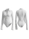Lapel Button Long Sleeves Bodysuit