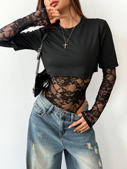 Sheer Lace Panel Bodysuit