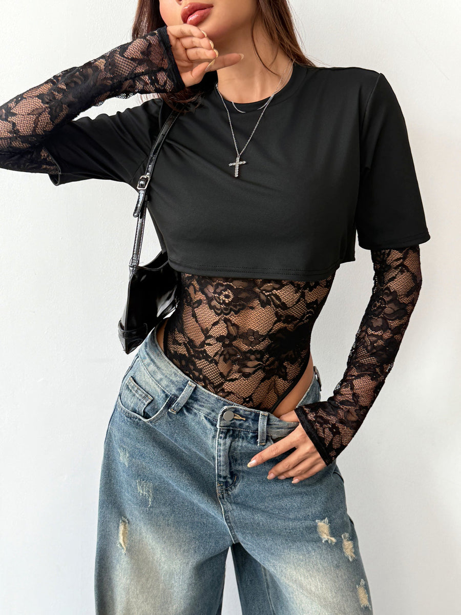 Sheer Lace Panel Bodysuit