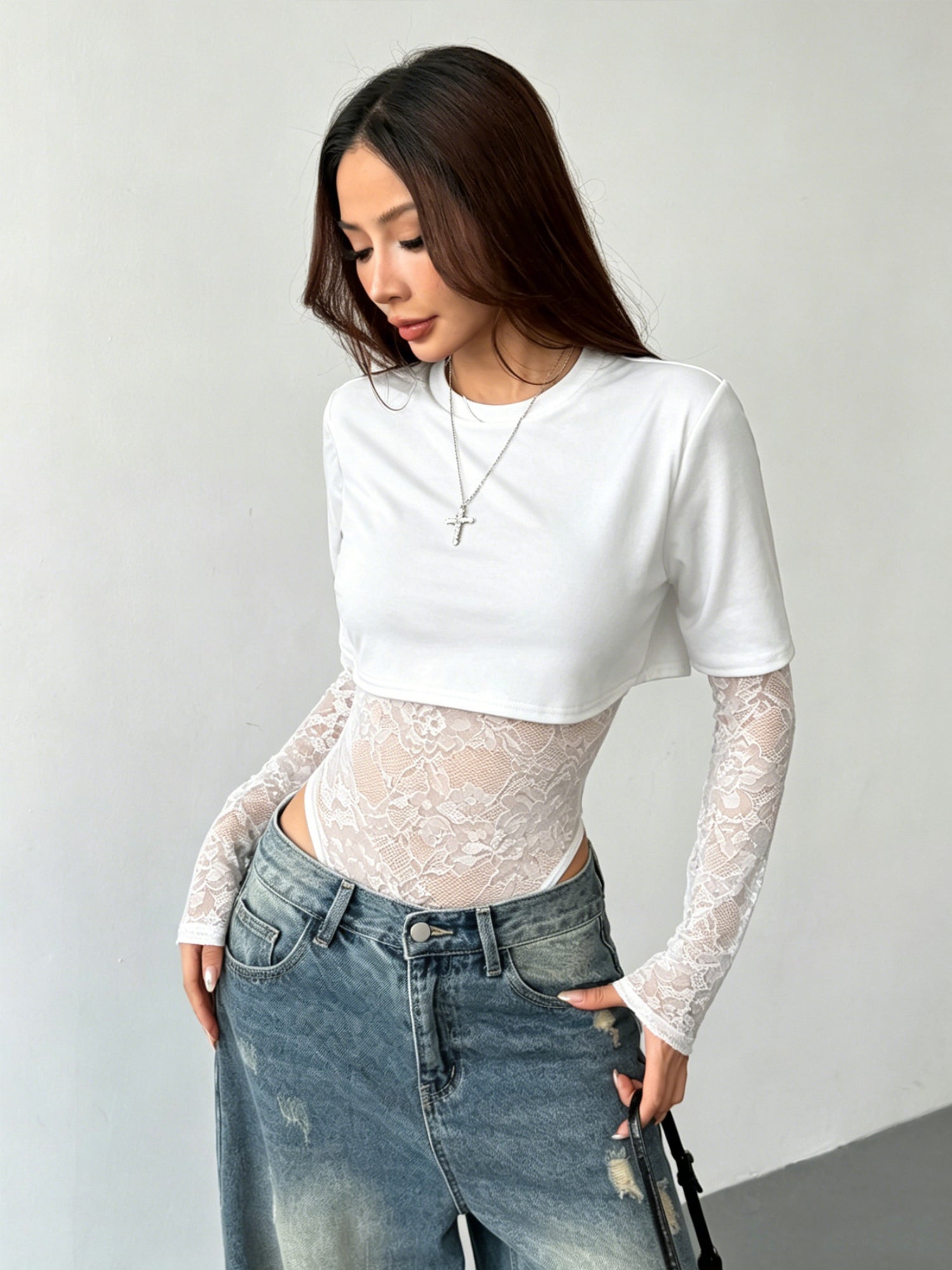 Sheer Lace Panel Bodysuit
