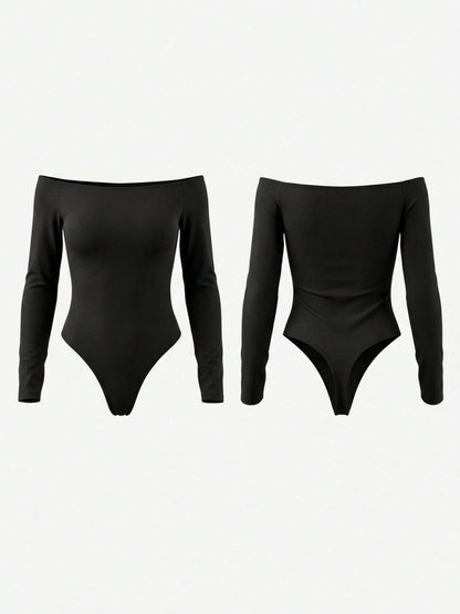 Off Shoulder Long Sleeve Slim Bodysuit