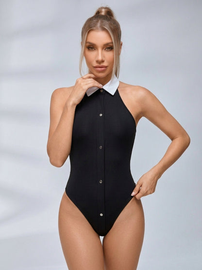 Halter Collared Slim Fit Bodysuit