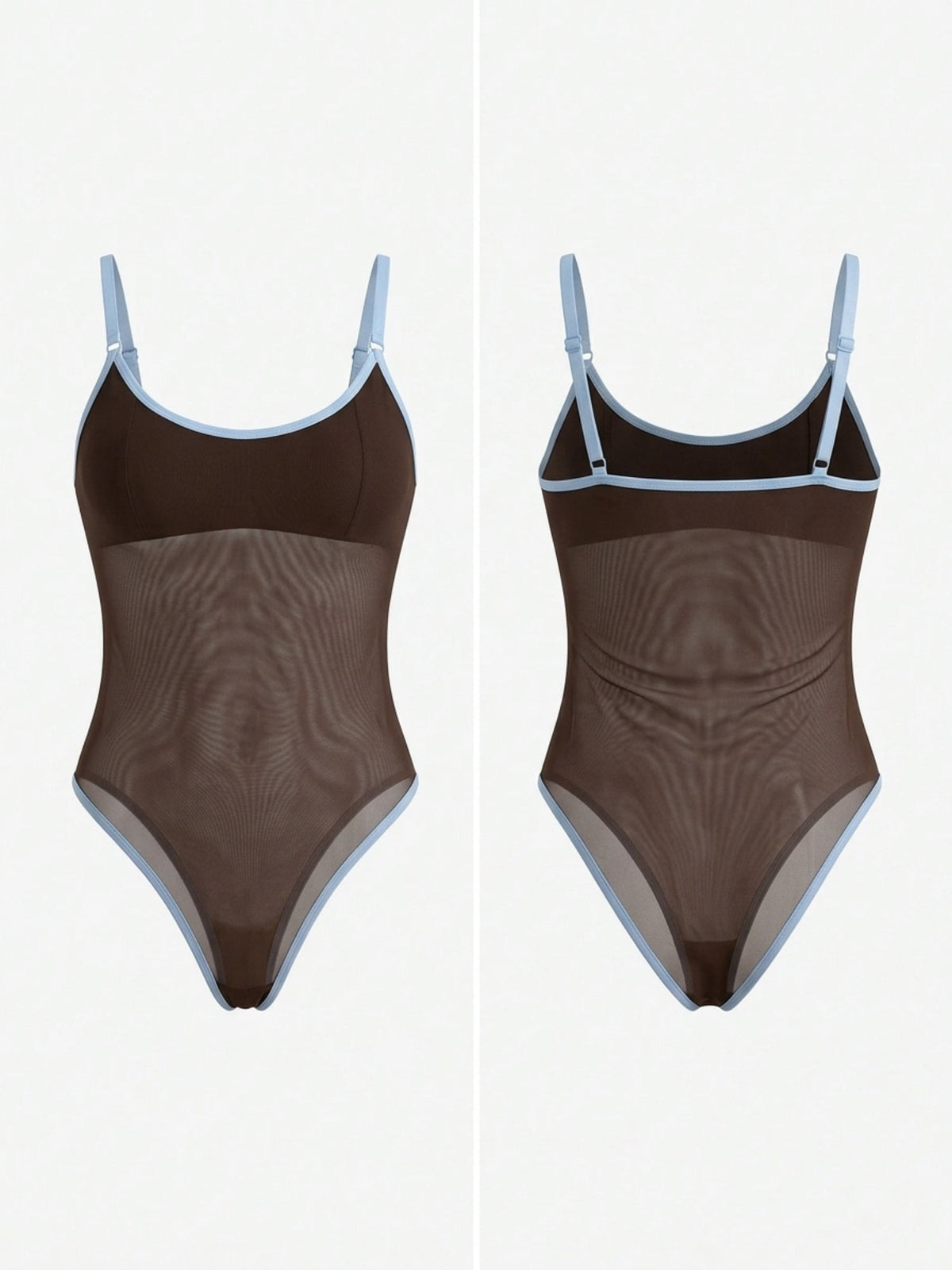 Mesh Contrast Trim Spaghetti Strap Bodysuit