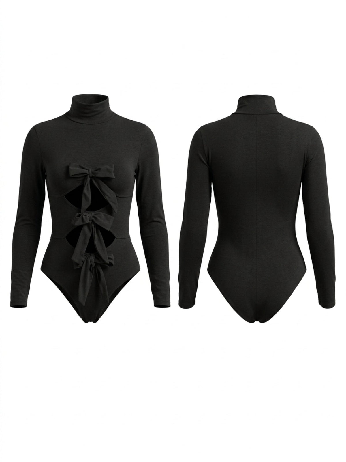 Turtleneck Bow Cutout Long Sleeve Bodysuit