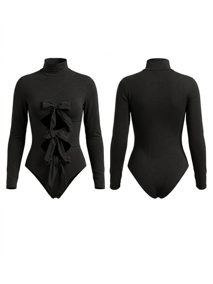 Turtleneck Bow Cutout Long Sleeve Bodysuit