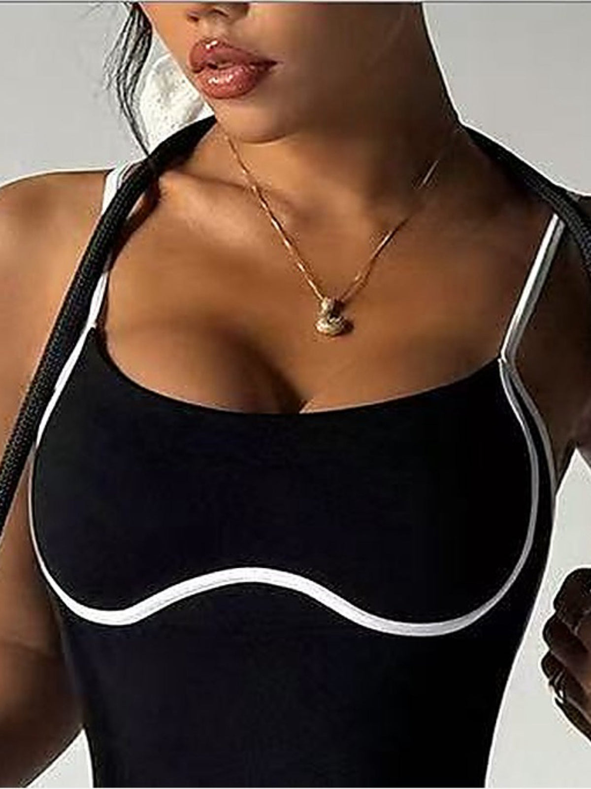 Contrasting Piping Sculpting Scoop Neck Bodysuit