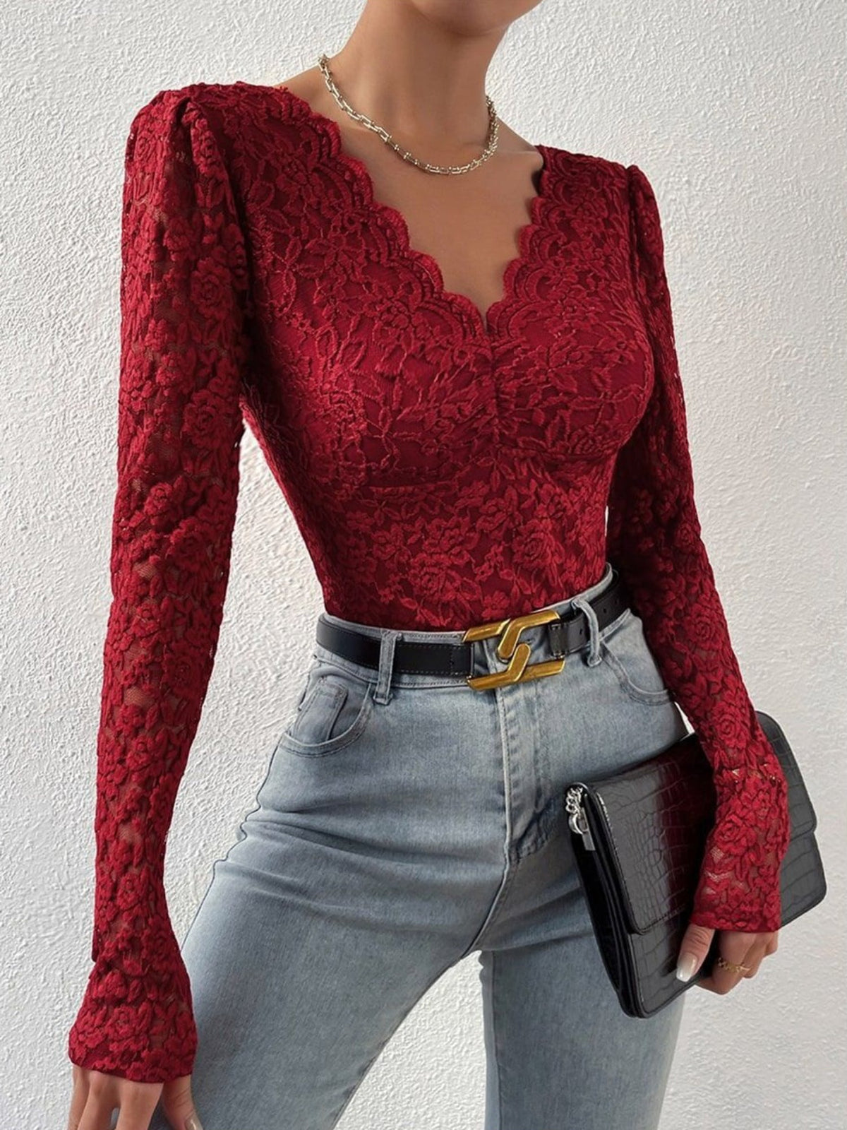 Sexy Lace Long Sleeve Sheer Bodysuit