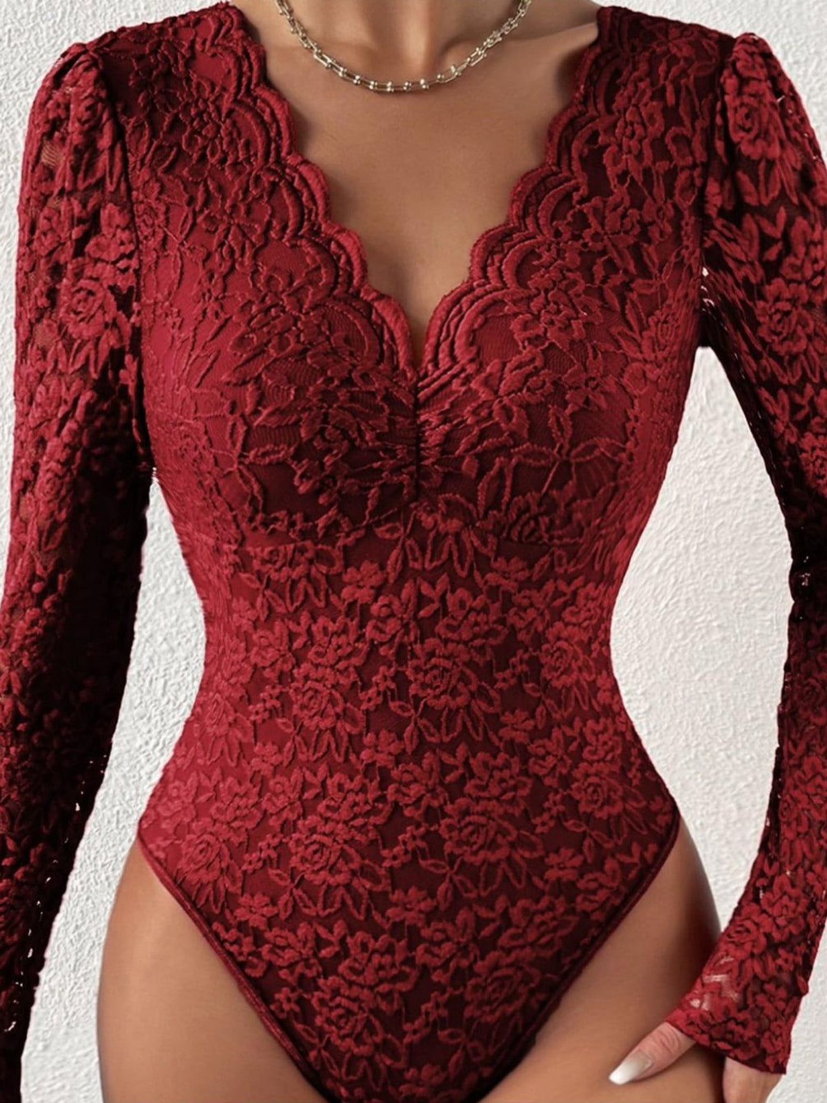 Sexy Lace Long Sleeve Sheer Bodysuit